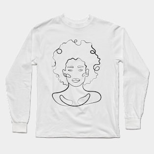 Face Line Art Woman Hand Drawn Illustration Long Sleeve T-Shirt